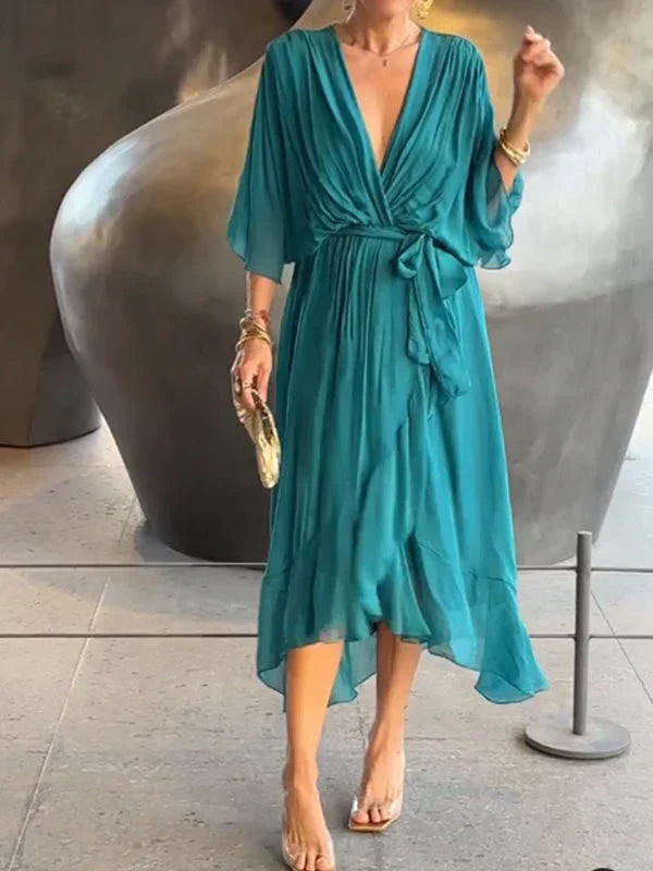 Mia | Damen Sommer Maxikleid | V-Ausschnitt mit fließendem Schnitt