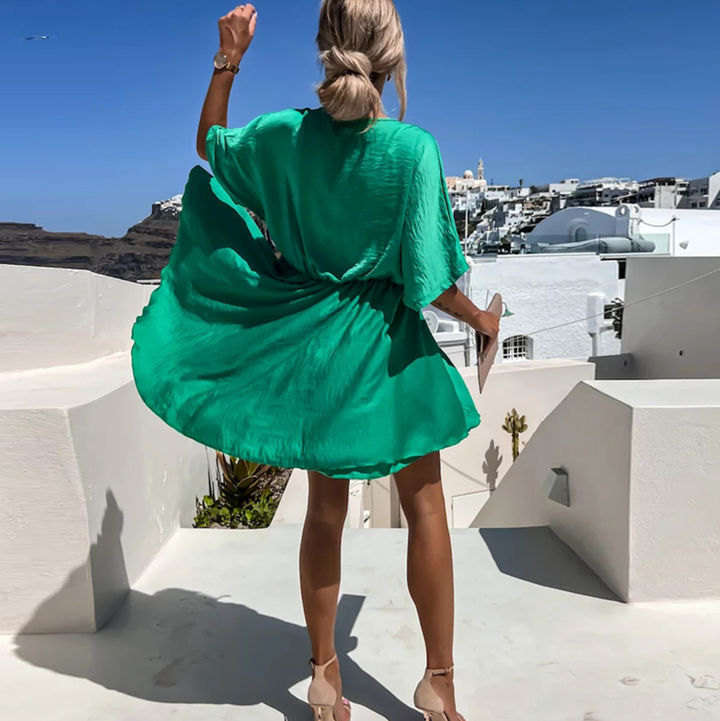 Ladina | Damen Kurzarm Wickel Midikleid