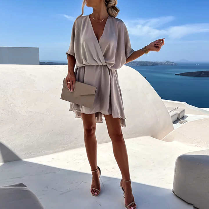 Ladina | Damen Kurzarm Wickel Midikleid