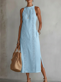 Sereina | Damen Besticktes Ärmelloses Spitzen Maxi Sommerkleid
