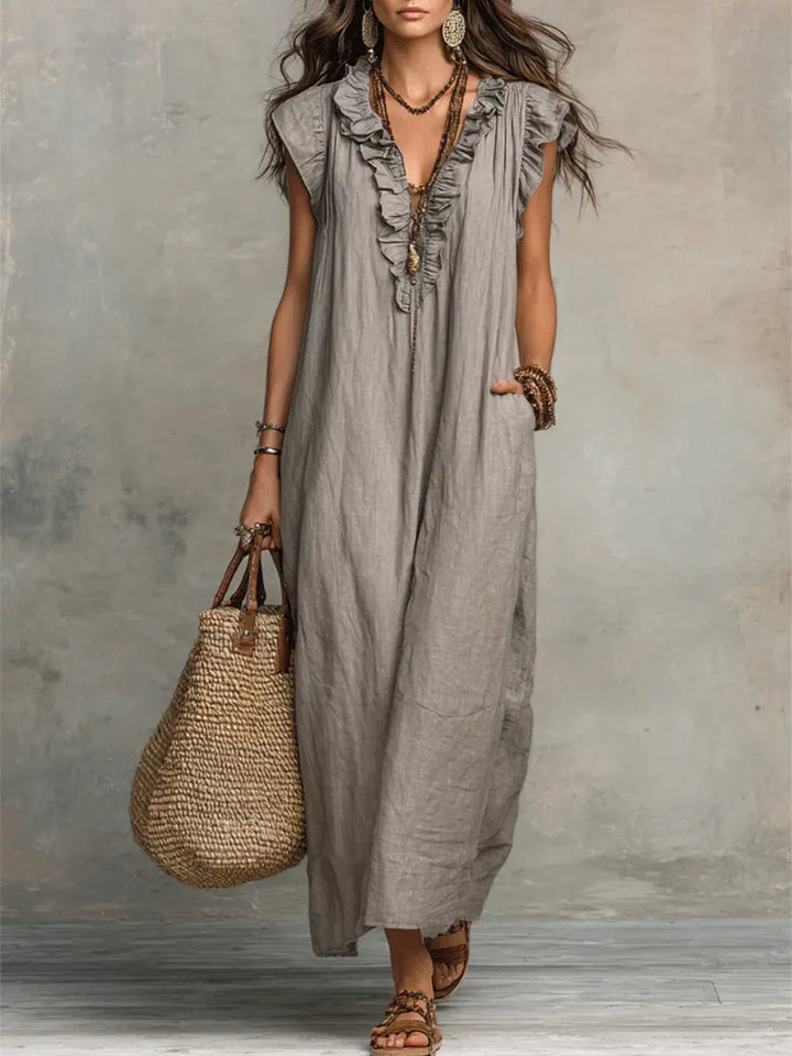 Sasha | Damen Lässiges V-Ausschnitt Maxikleid