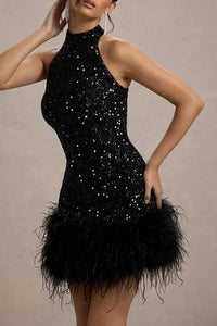 Charlotte | Damen Glamouröses Pailletten Neckholder Partykleid