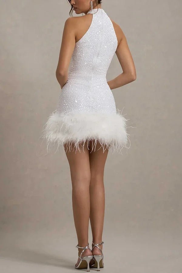 Charlotte | Damen Glamouröses Pailletten Neckholder Partykleid