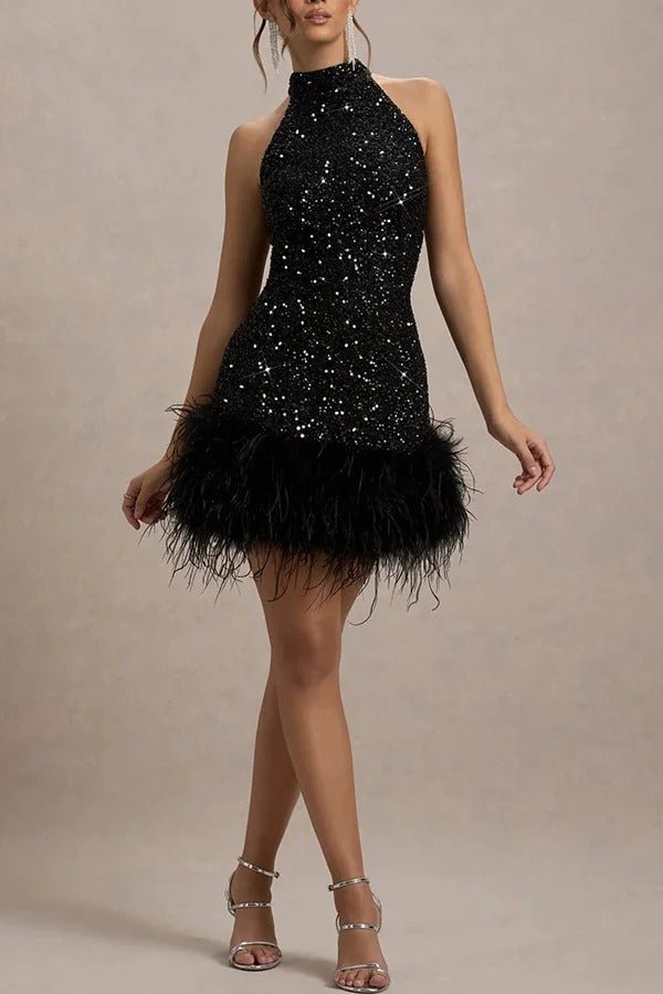 Charlotte | Damen Glamouröses Pailletten Neckholder Partykleid