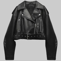 Rosanna | Damen Kurze Leder Bikerjacke mit asymmetrischem Reissverschluss