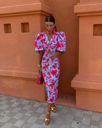Elena | Robe élégante à motif floral pour invitée de mariage femme  