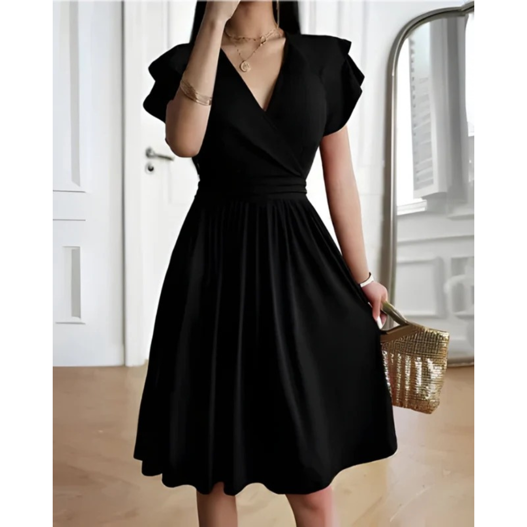Mirella | Damen Abend V-Ausschnitt Cocktailkleid Mit Puffärmeln