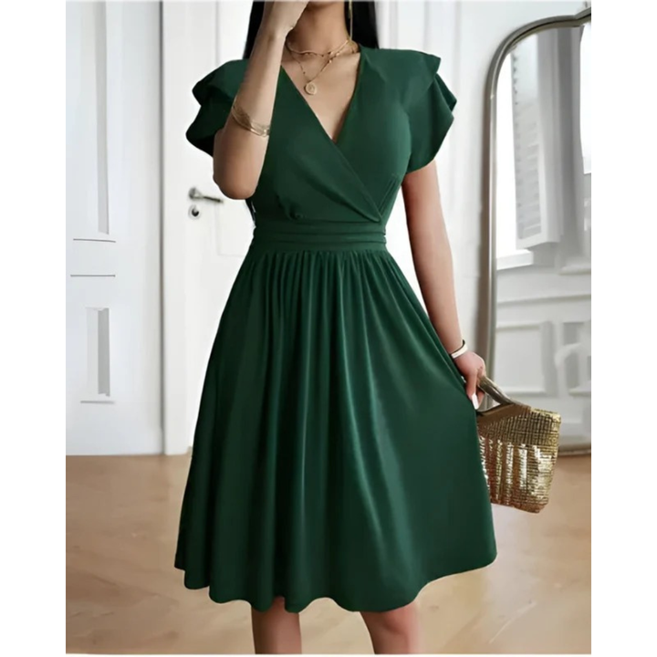 Mirella | Damen Abend V-Ausschnitt Cocktailkleid Mit Puffärmeln