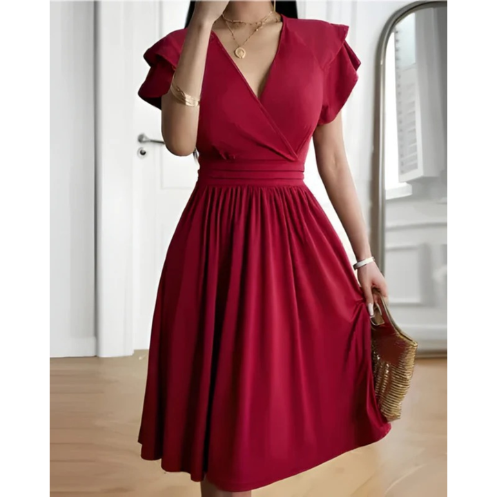 Mirella | Damen Abend V-Ausschnitt Cocktailkleid Mit Puffärmeln