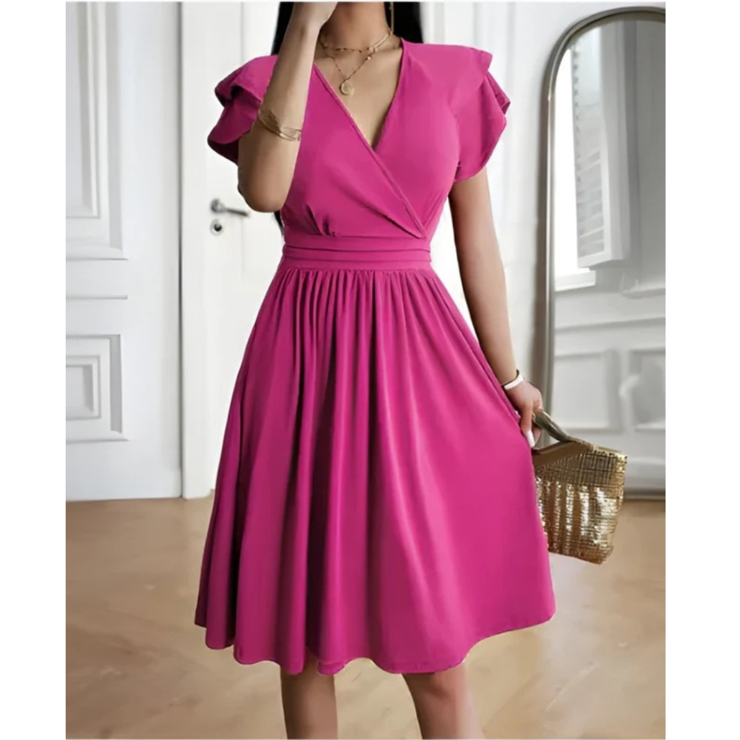 Mirella | Damen Abend V-Ausschnitt Cocktailkleid Mit Puffärmeln