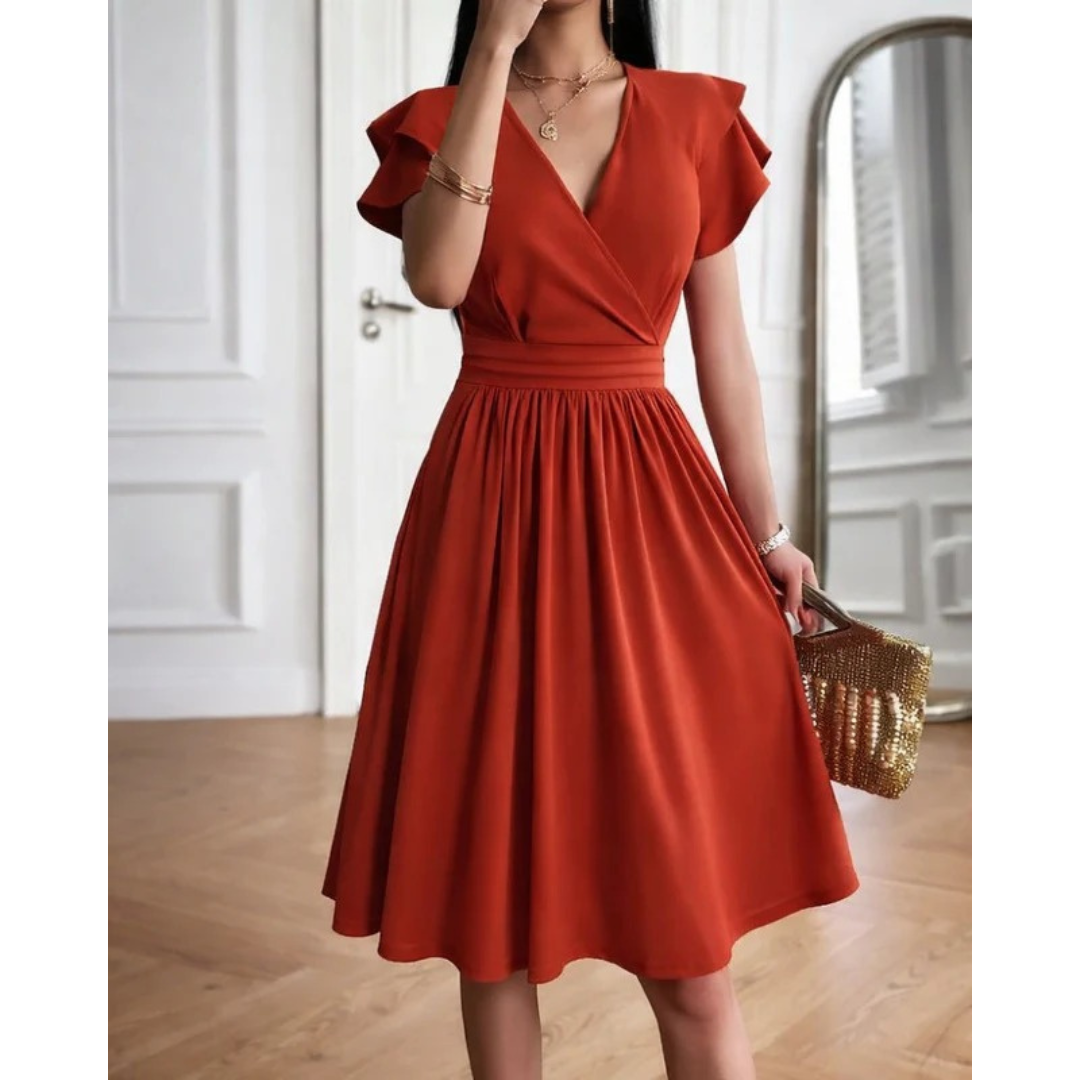 Mirella | Damen Abend V-Ausschnitt Cocktailkleid Mit Puffärmeln