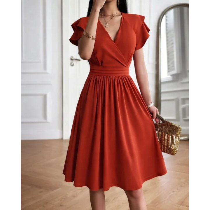 Mirella | Damen Abend V-Ausschnitt Cocktailkleid Mit Puffärmeln
