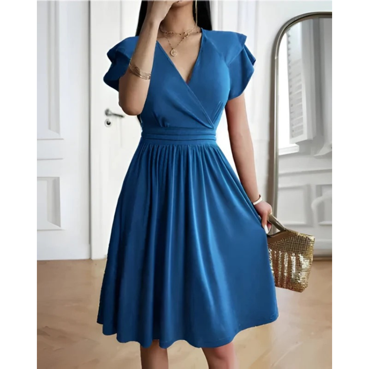 Mirella | Damen Abend V-Ausschnitt Cocktailkleid Mit Puffärmeln