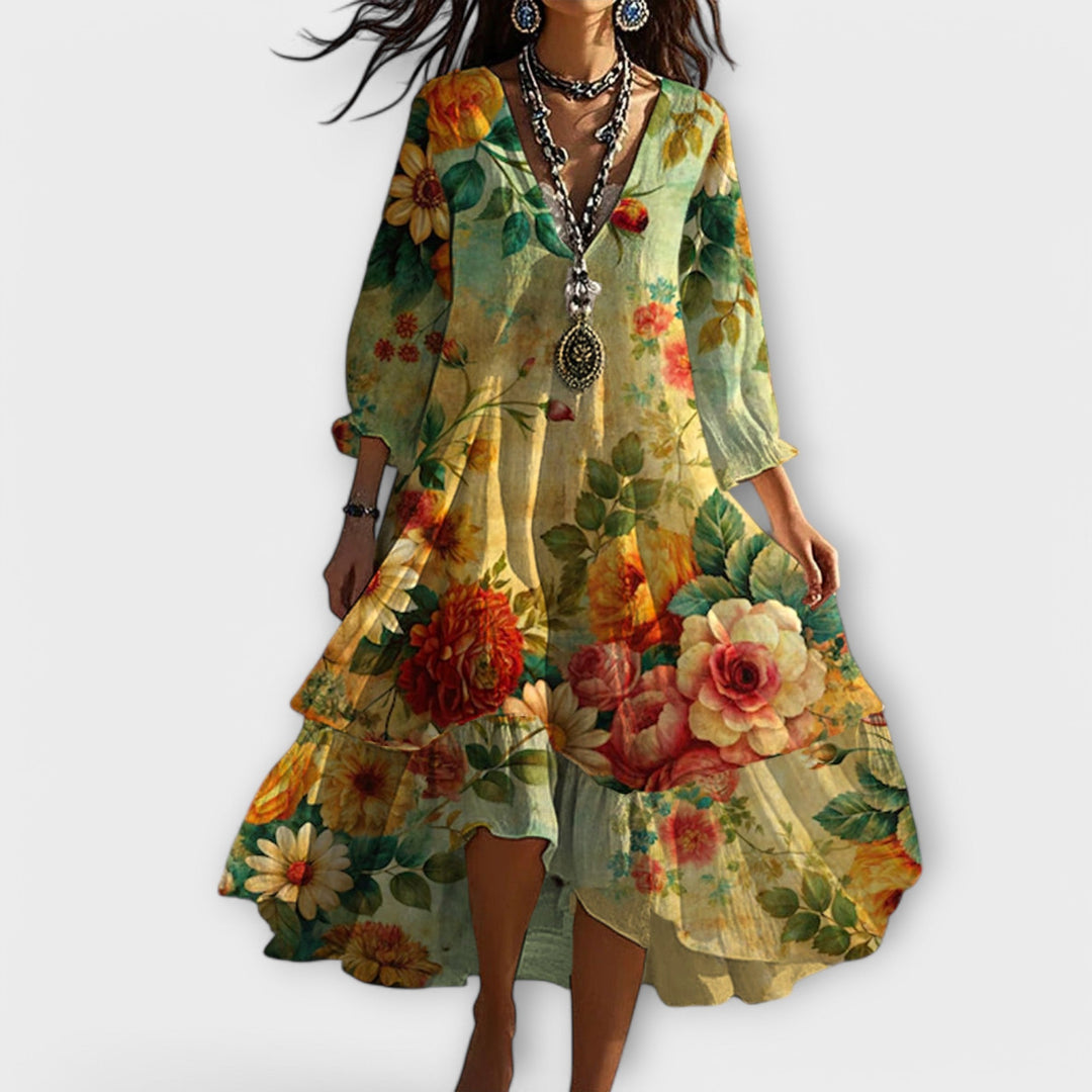 Salome | Damen Sommer Florales Midikleid