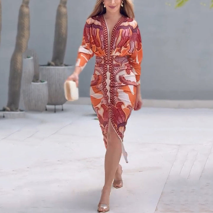 Marlene | Damen V-Ausschnitt Bedrucktes Sommerkleid