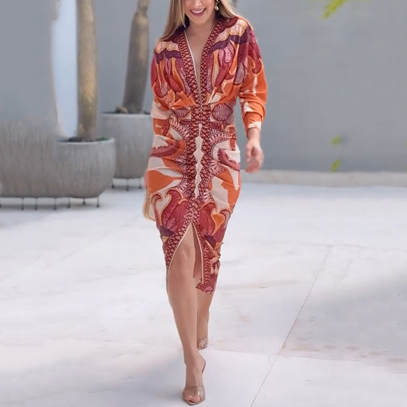 Marlene | Damen V-Ausschnitt Bedrucktes Sommerkleid
