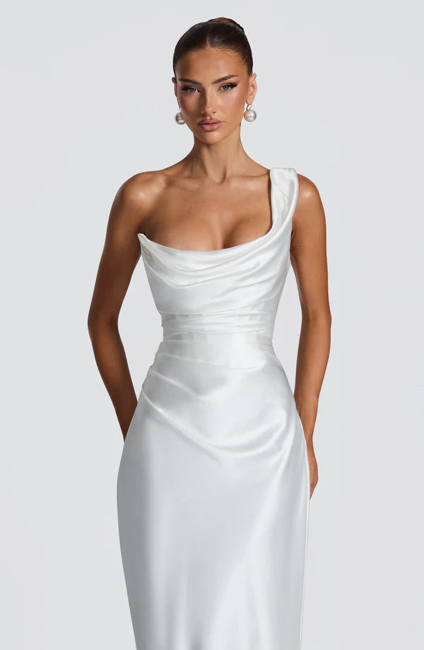 Margrit | Abito da sera elegante monospalla in satin da donna