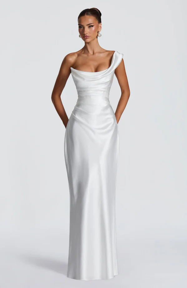 Margrit | Abito da sera elegante monospalla in satin da donna
