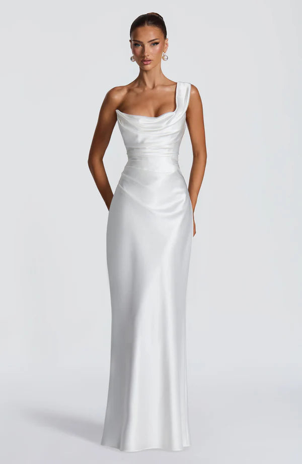 Margrit | Abito da sera elegante monospalla in satin da donna