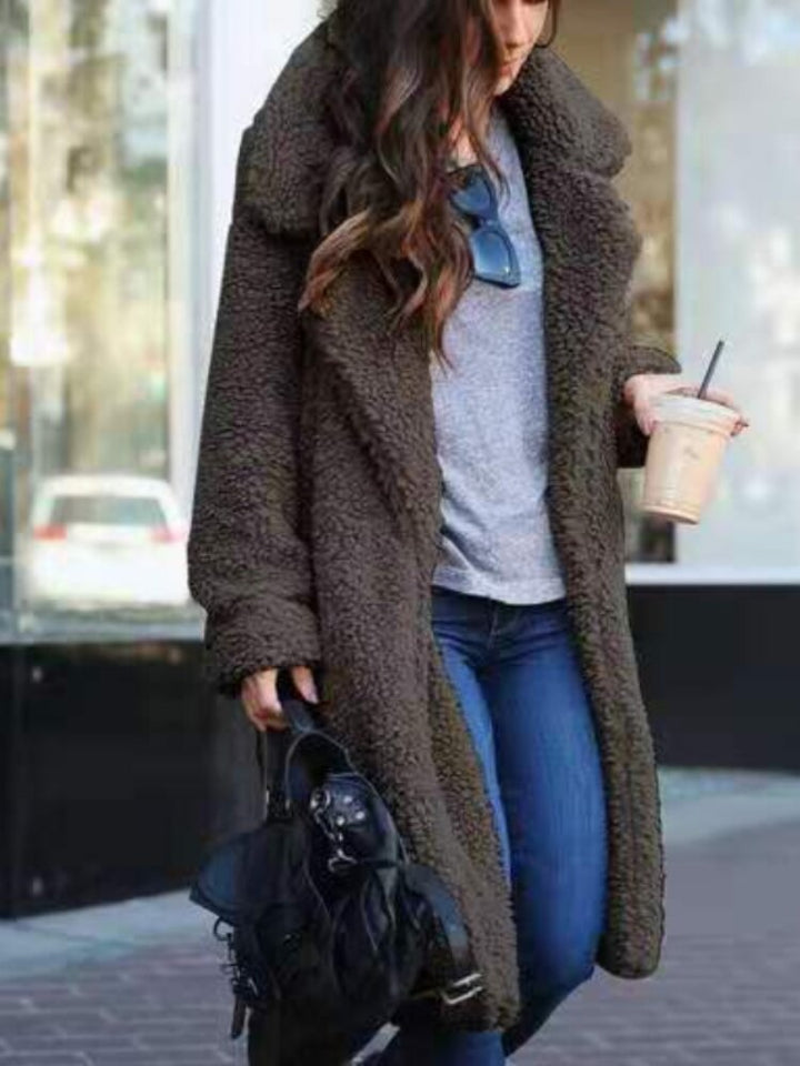 Daisy | Damen Langer Teddy Trenchcoat aus flauschigem Fleece