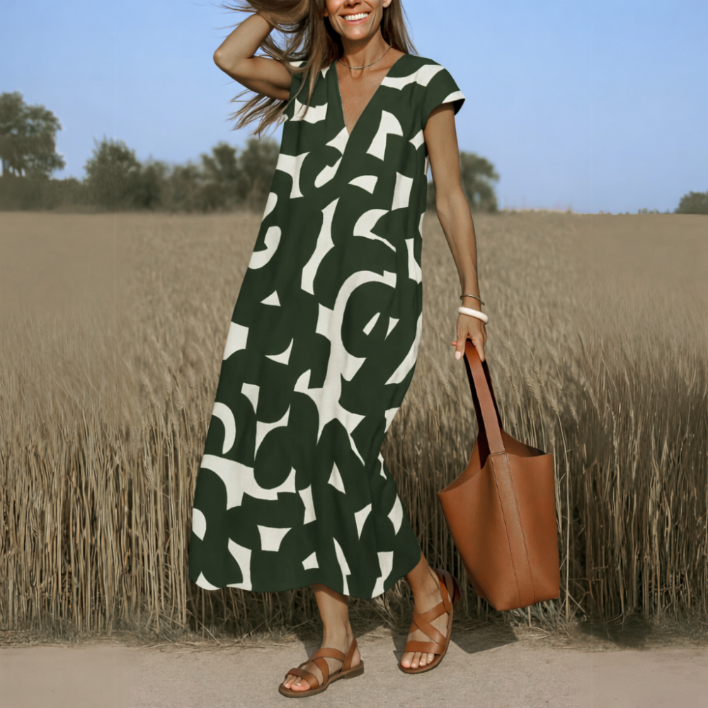 Stefanie | Damen Bedrucktes Kleid Mit Bauchbedeckung