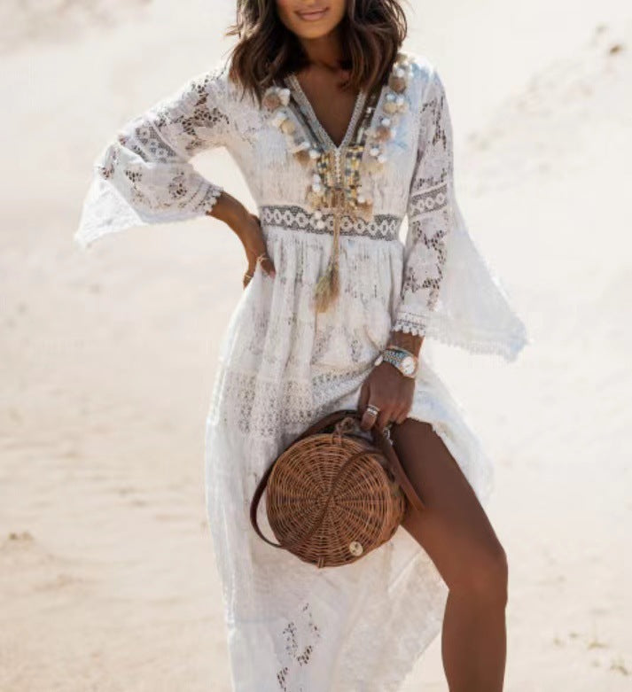 Carina | Damen Sommer Spitze Boho Maxikleid