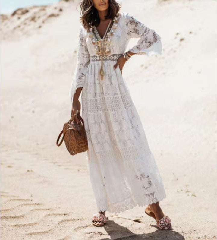 Carina | Damen Sommer Spitze Boho Maxikleid