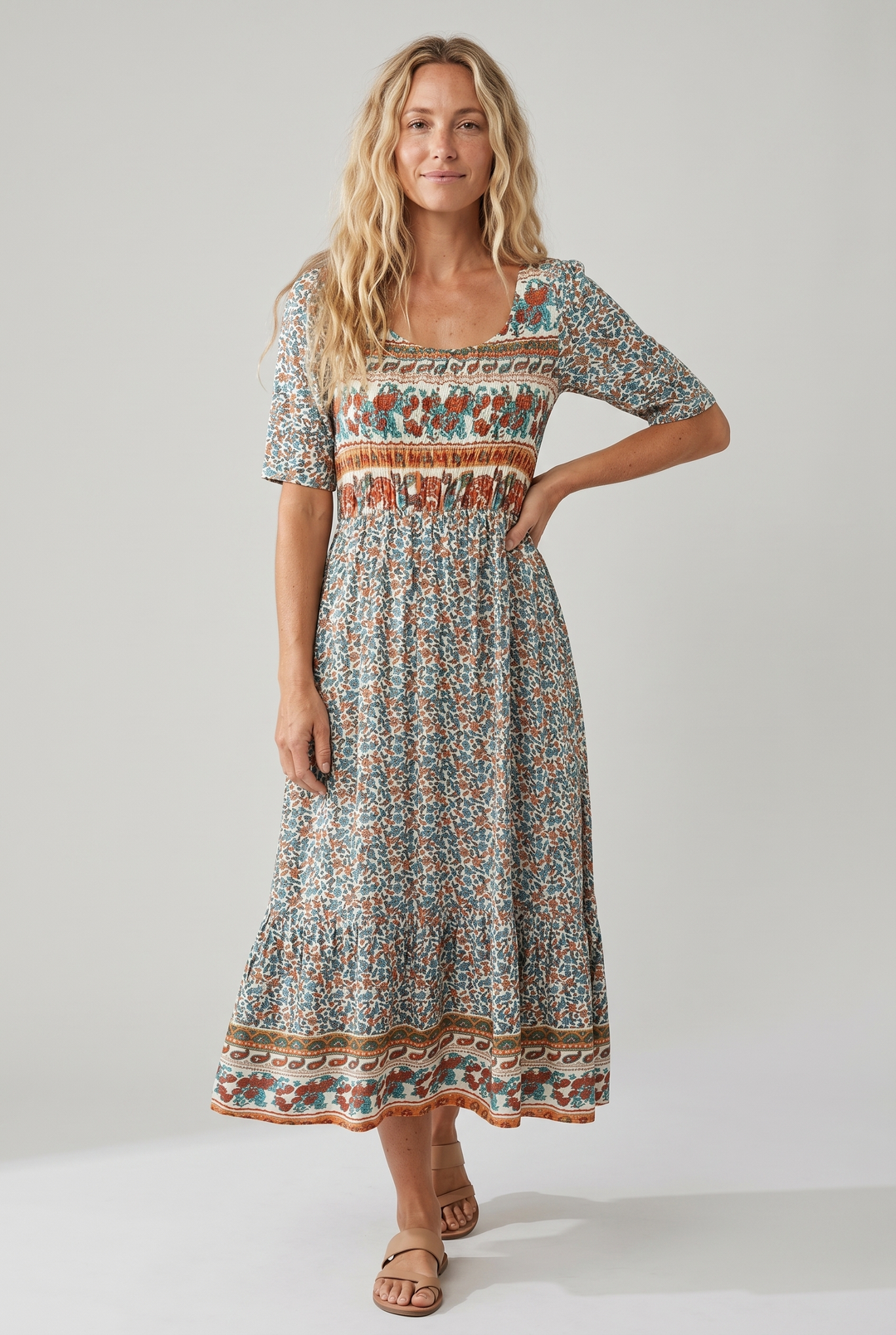 Ricarda | Damen Sommer Bedrucktes Boho Midikleid