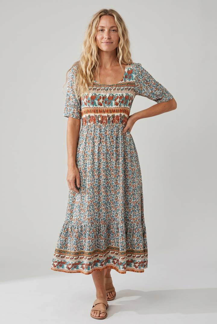 Ricarda | Damen Sommer Bedrucktes Boho Midikleid