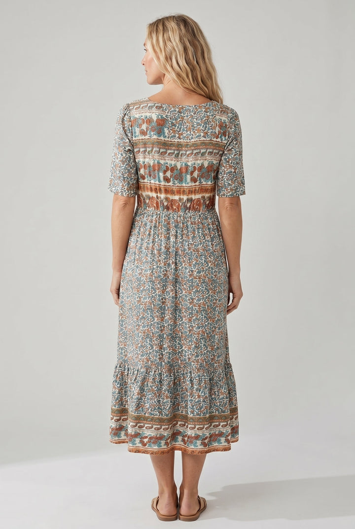 Ricarda | Damen Sommer Bedrucktes Boho Midikleid