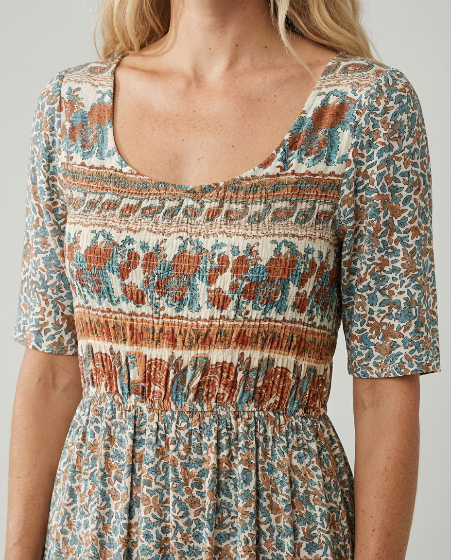 Ricarda | Damen Sommer Bedrucktes Boho Midikleid