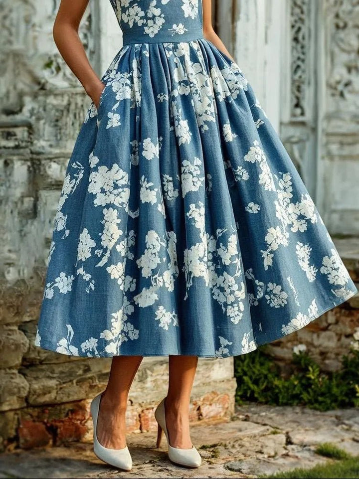 Priska | Damen Elegantes Hochzeitsgast Midikleid mit Blumenmuster
