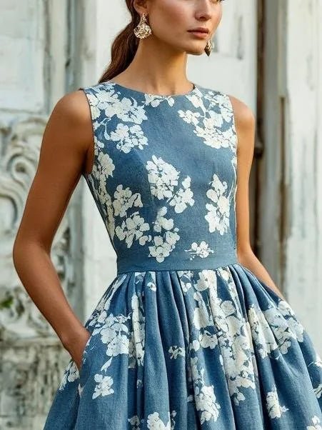 Priska | Damen Elegantes Hochzeitsgast Midikleid mit Blumenmuster