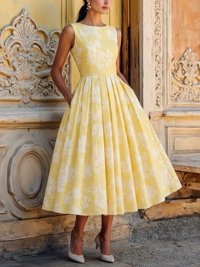 Priska | Damen Elegantes Hochzeitsgast Midikleid mit Blumenmuster