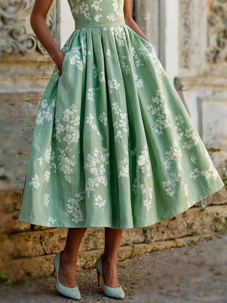 Priska | Damen Elegantes Hochzeitsgast Midikleid mit Blumenmuster