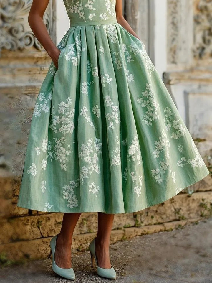 Priska | Damen Elegantes Hochzeitsgast Midikleid mit Blumenmuster