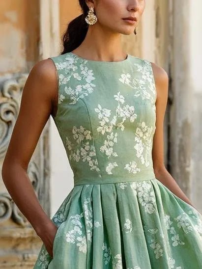 Priska | Damen Elegantes Hochzeitsgast Midikleid mit Blumenmuster